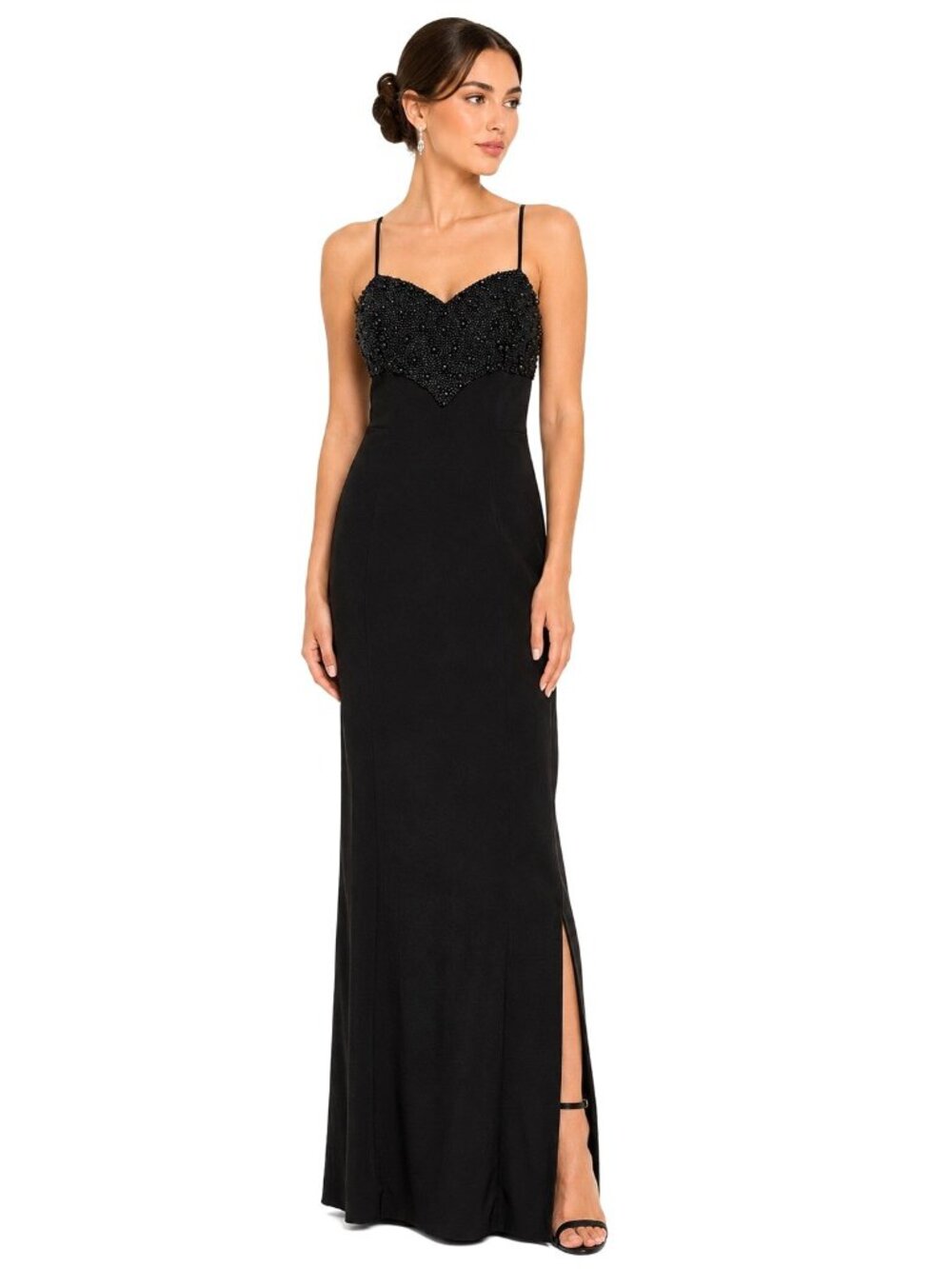 FAVIANA VINTAGE 90S EVENING GOWN dress black XS sequins cocktail formal party